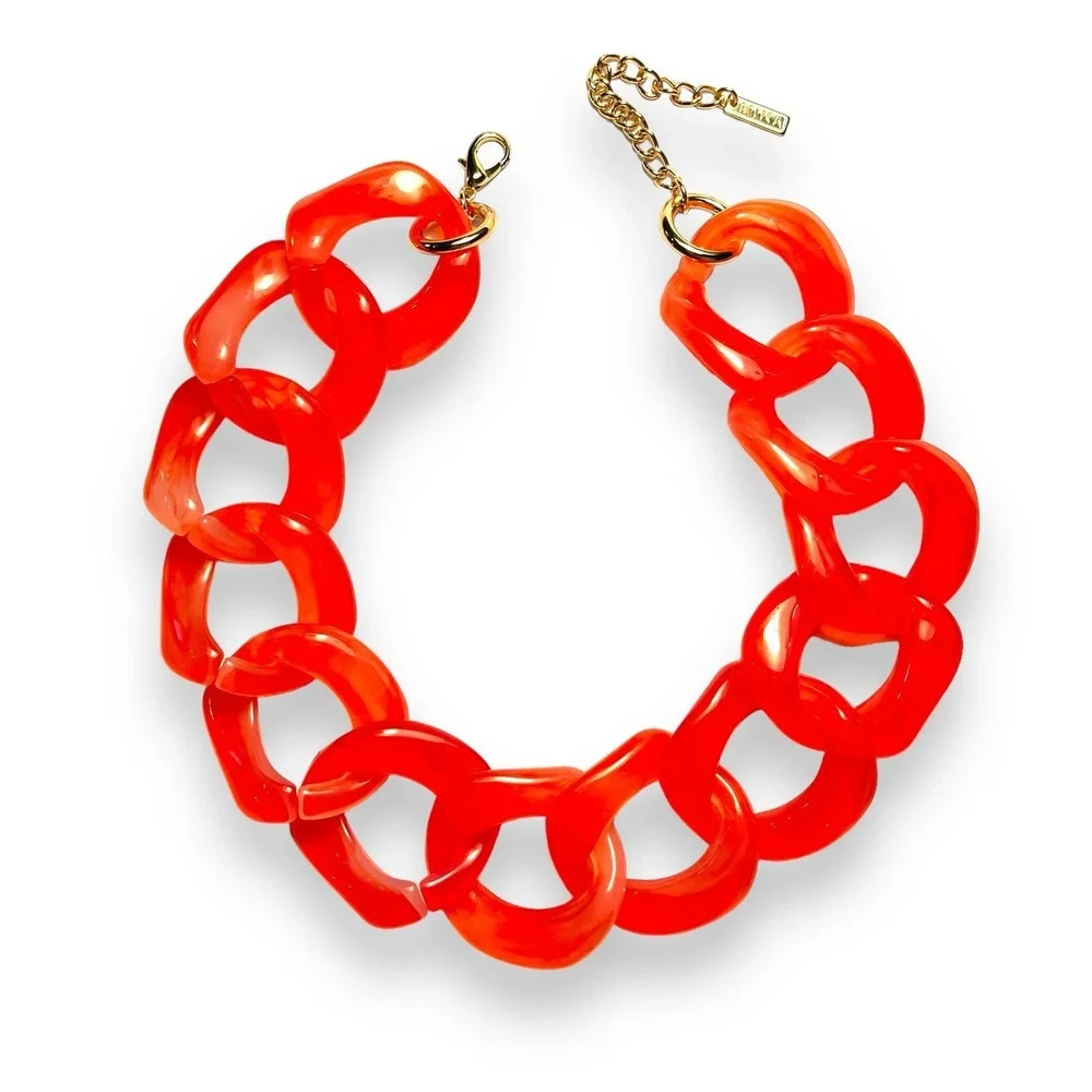 Mika Chunky Lucite Acrylic Chain Link Statement Necklace 17-20” Florescent - Picture 2 of 10
